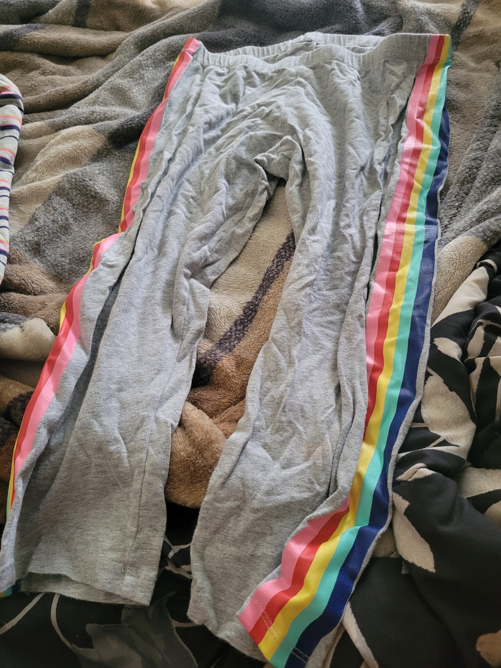 Kids Gray Lounge Pants with Rainbow Side Stripes